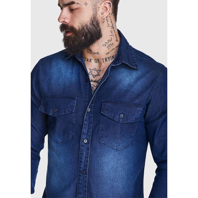 Camisa Jeans HNO Jeans Premium Slim 2 Bolsos Azul Used