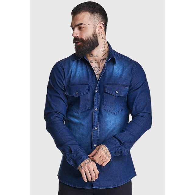 Camisa Jeans HNO Jeans Premium Slim 2 Bolsos Azul Used