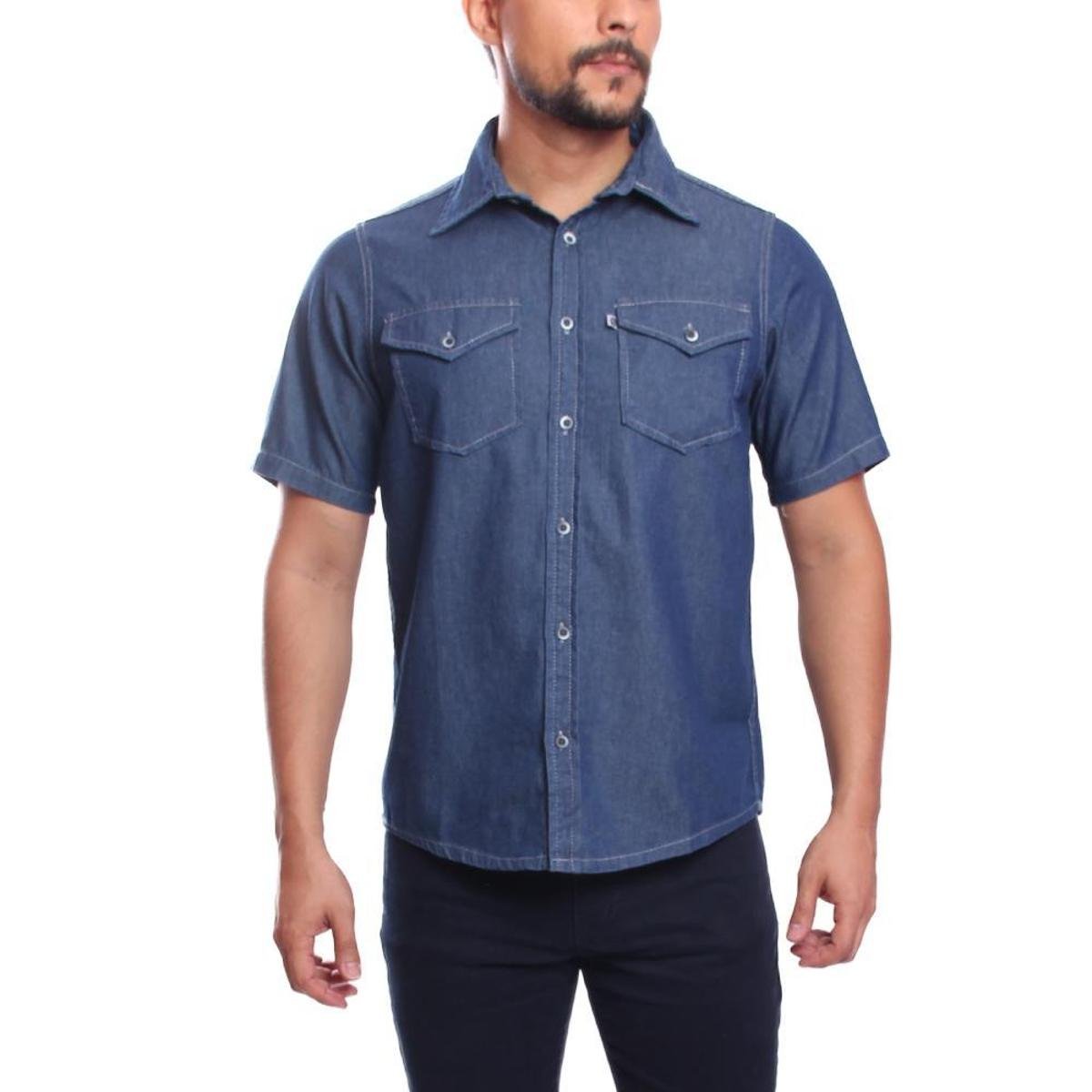 Camisa Jeans R7Jeans Masculina Modelo Slim Manga Curta 100% Algodão Lavagem Stone Menor preço em Camisa Jeans R7Jeans Masculina Modelo Slim Manga Curta 100% Algodão Lavagem Stone