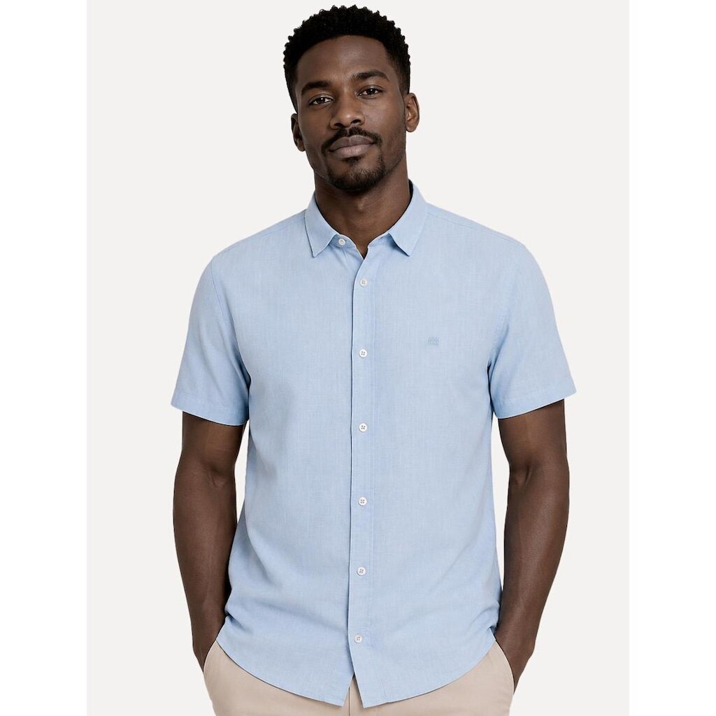 Camisa John John Masculina Relaxed Manga Curta Cotton Azul Claro