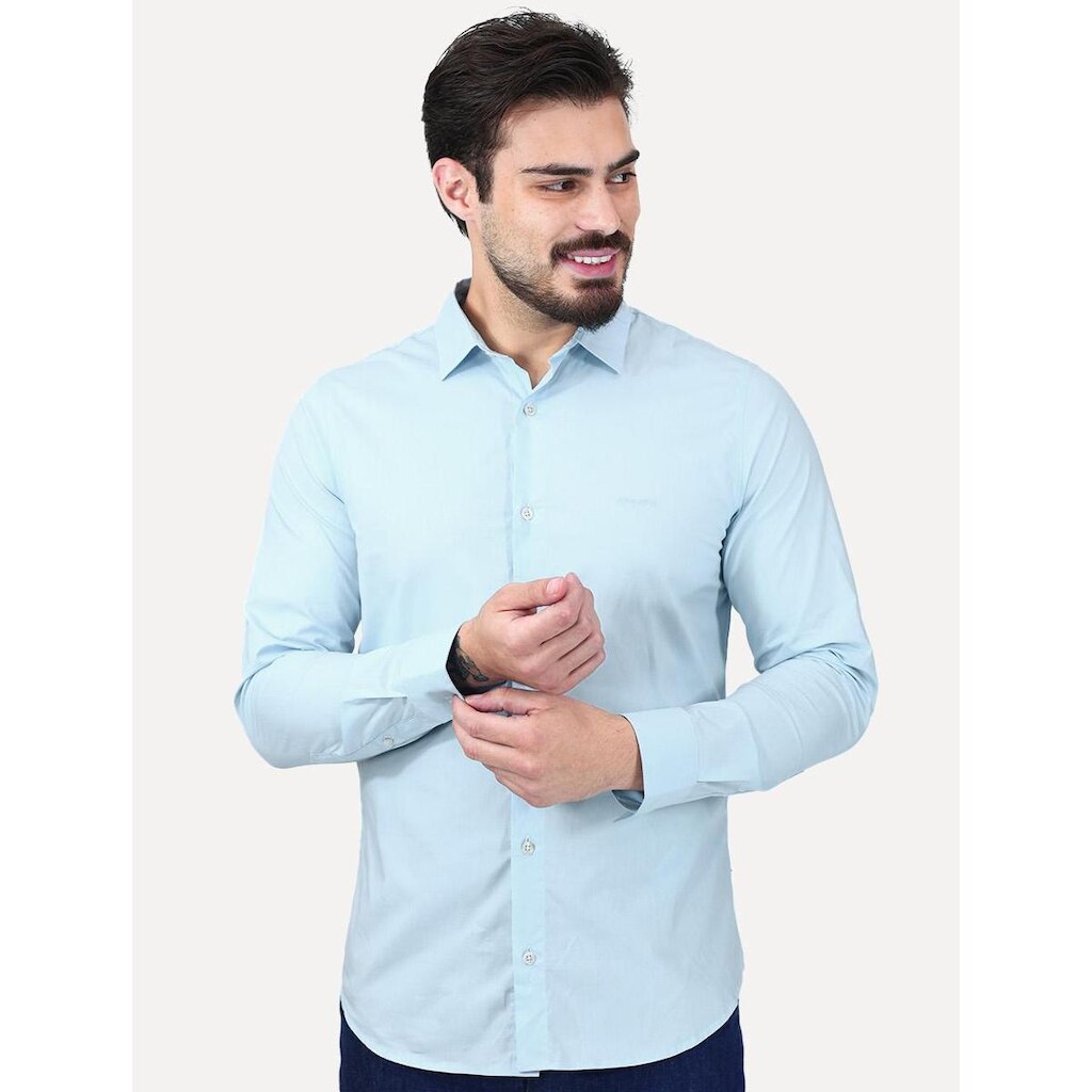 Camisa John John Masculina Slim Fit Light Azul Claro