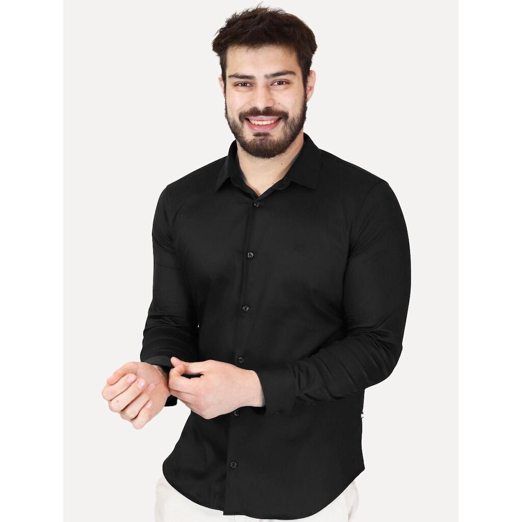 Camisa John John Masculina Ultra Slim Black Logo Preta