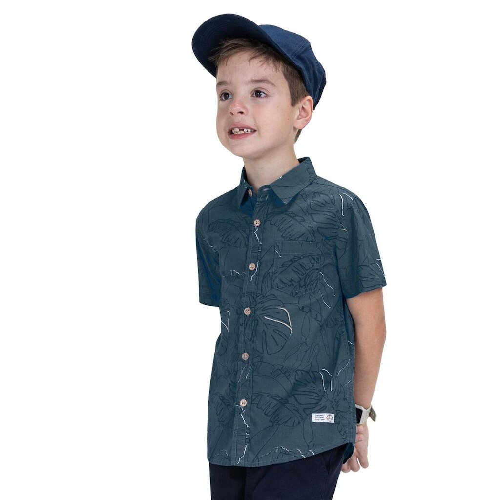 Camisa Juvenil Estampada Em Popeline Trick Nick Azul