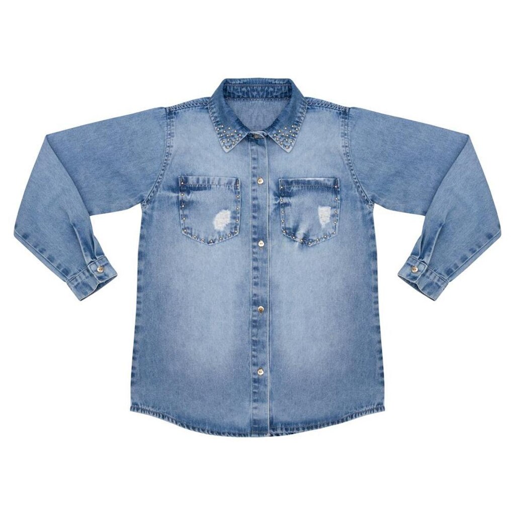 Camisa Juvenil Look Jeans Manga Longa Jeans - 6 - UNICA