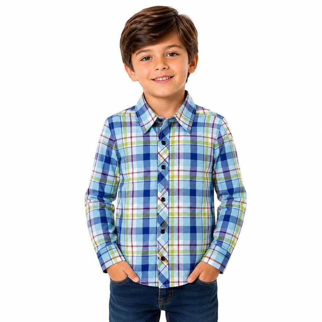 Camisa Juvenil Look Jeans Manga Longa Xadrez - 14 - VERDE