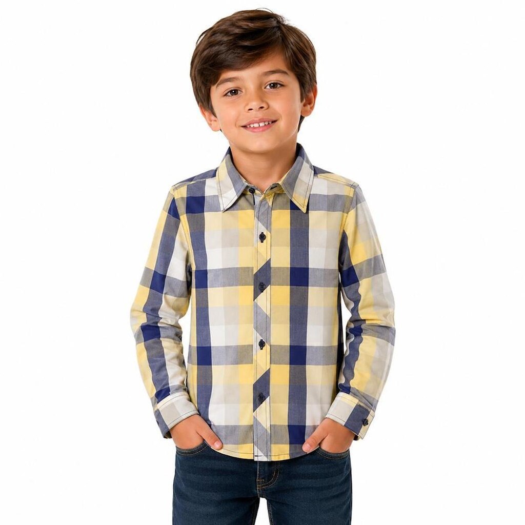Camisa Juvenil Look Jeans Manga Longa Xadrez - 14 - VERDE