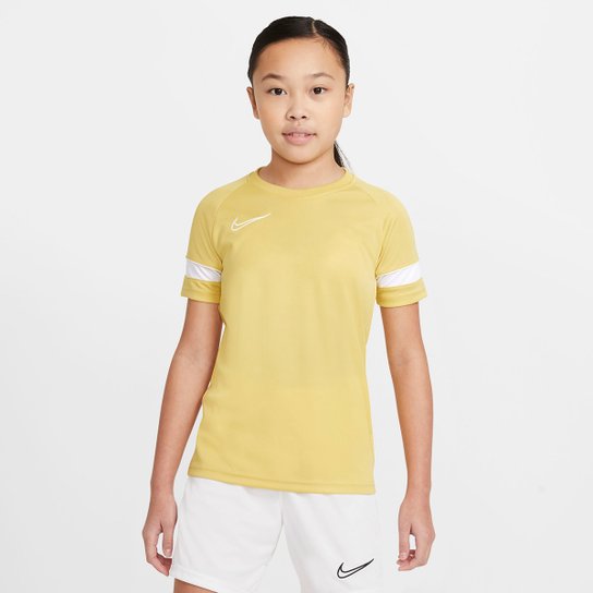 Camisa Juvenil Nike Academy Dri-Fit - Dourado+Branco Menor preço em Camisa Juvenil Nike Academy Dri-Fit - Dourado+Branco