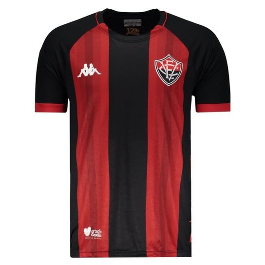 Camisa Kappa Vitória I 2019 Masculina - Preto Menor preço em Camisa Kappa Vitória I 2019 Masculina - Preto