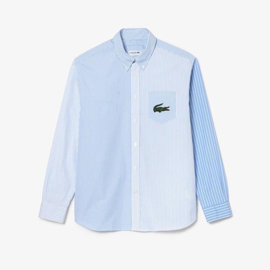 Camisa Lacoste em algodão listrado com crocodilo grande