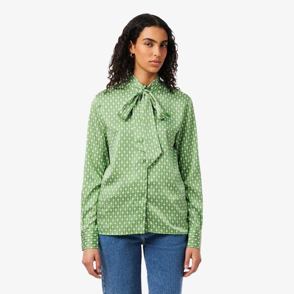 Camisa Lacoste Modelagem Reta Com Gola Removível Com Laço Feminina