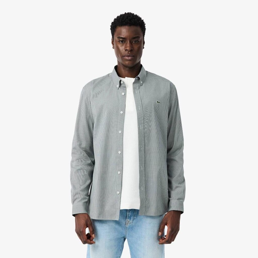 Camisa Lacoste Modelagem Reta Em Algodão Xadrez Masculina