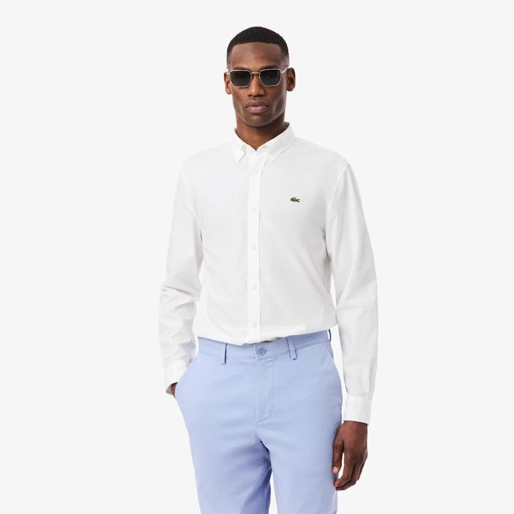 Camisa Lacoste Modelagem Reta Em Popeline Stretch Masculina