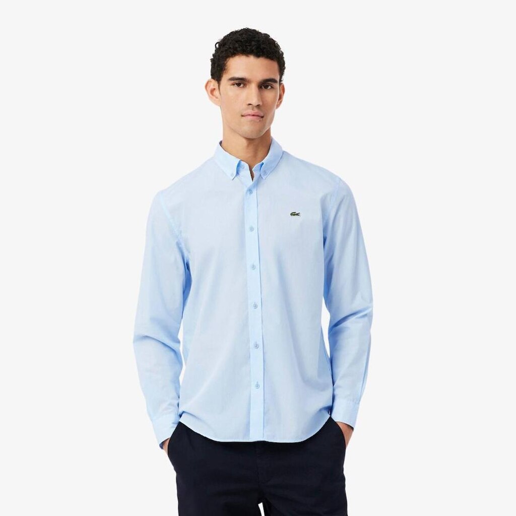 Camisa Lacoste Modelagem Reta Em Popeline Stretch Masculina