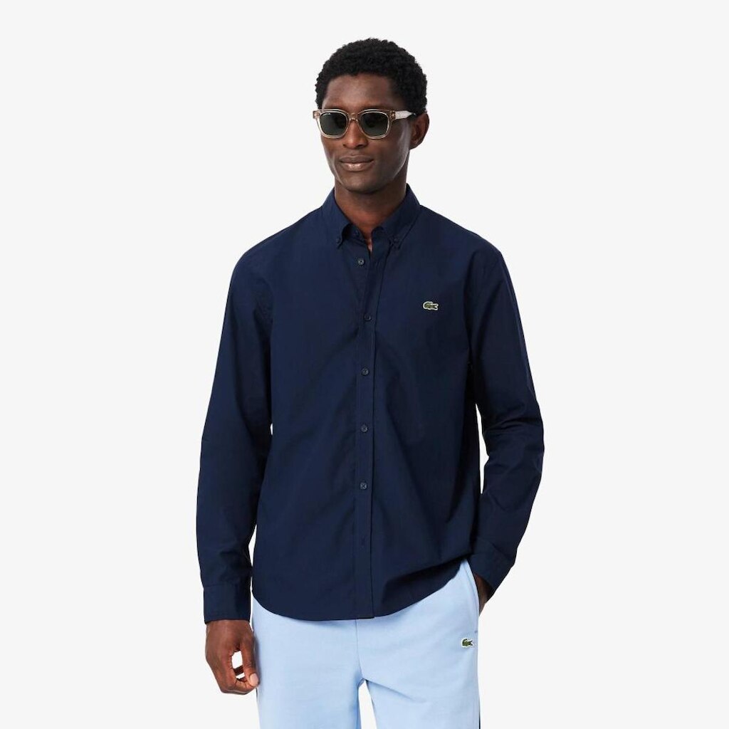 Camisa Lacoste Modelagem Reta Em Popeline Stretch Masculina