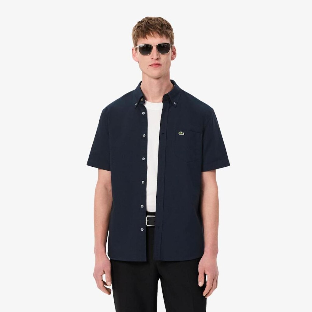 Camisa Lacoste Regular Fit de Manga Curta em Oxford Masculina