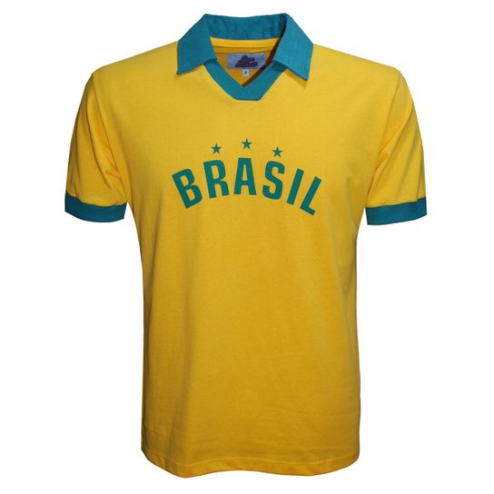 Camisa Liga Retrô Brasil Polo Estrela Masculina - Amarelo+Verde Menor preço em Camisa Liga Retrô Brasil Polo Estrela Masculina - Amarelo+Verde
