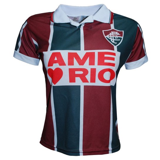 Camisa Liga Retrô Fluminense 1995 Feminina - Vermelho+Verde Menor preço em Camisa Liga Retrô Fluminense 1995 Feminina - Vermelho+Verde