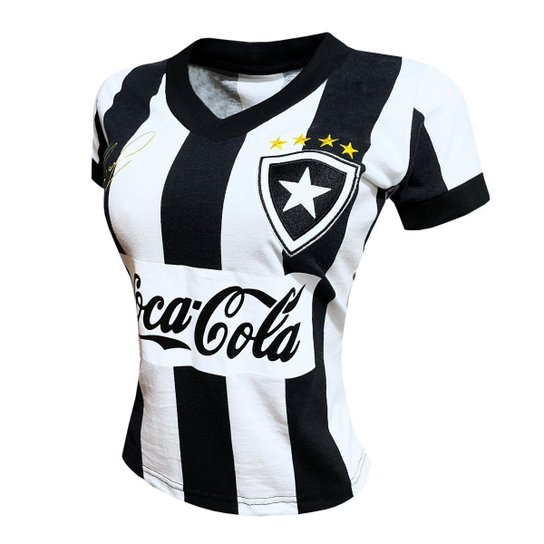 Camisa Liga Retrô Mauricio Botafogo 1989 Cola Feminina - Branco+Preto Menor preço em Camisa Liga Retrô Mauricio Botafogo 1989 Cola Feminina - Branco+Preto