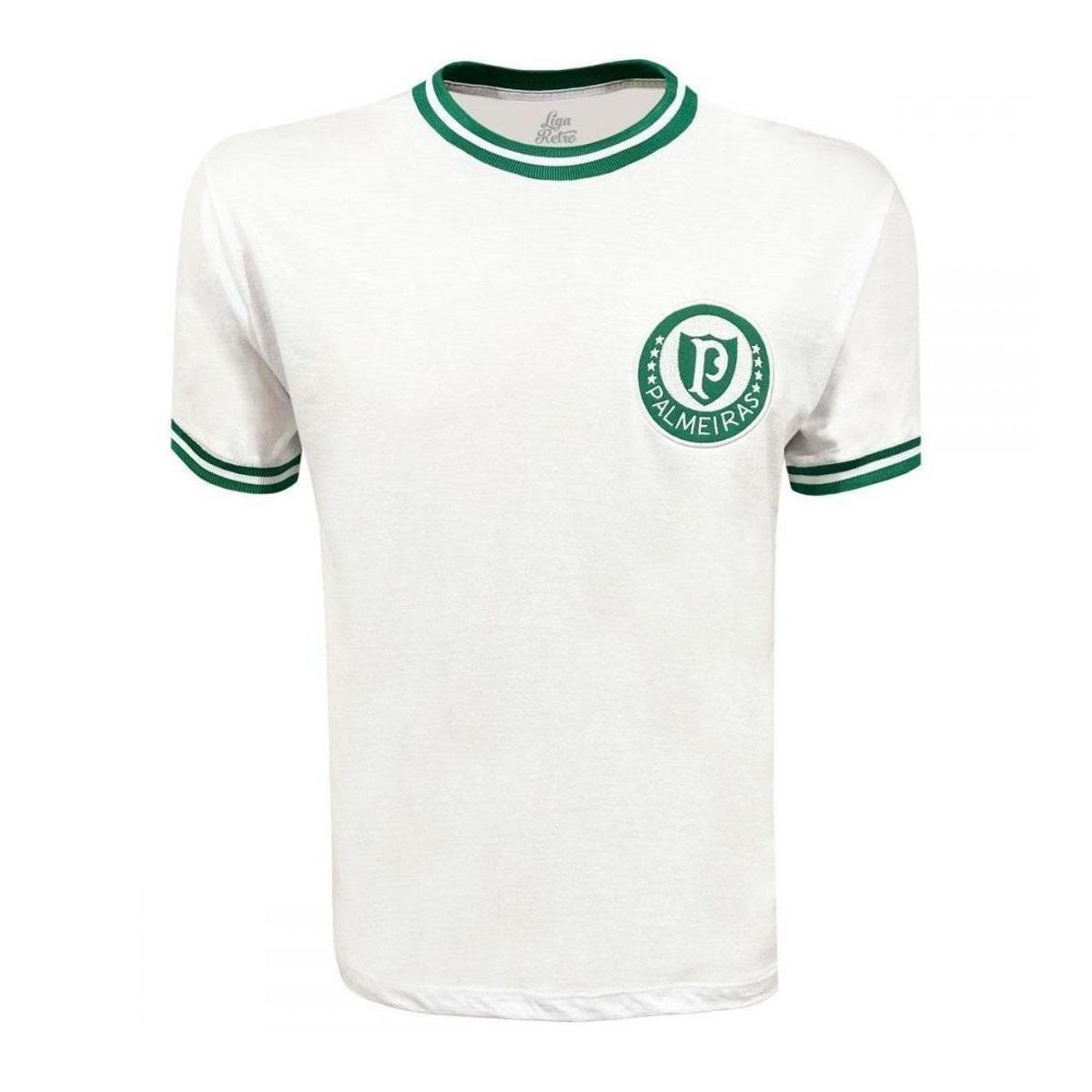 Camisa Liga Retrô Palmeiras 1973 Masculino - Branco e Verde Menor preço em Camisa Liga Retrô Palmeiras 1973 Masculino - Branco e Verde