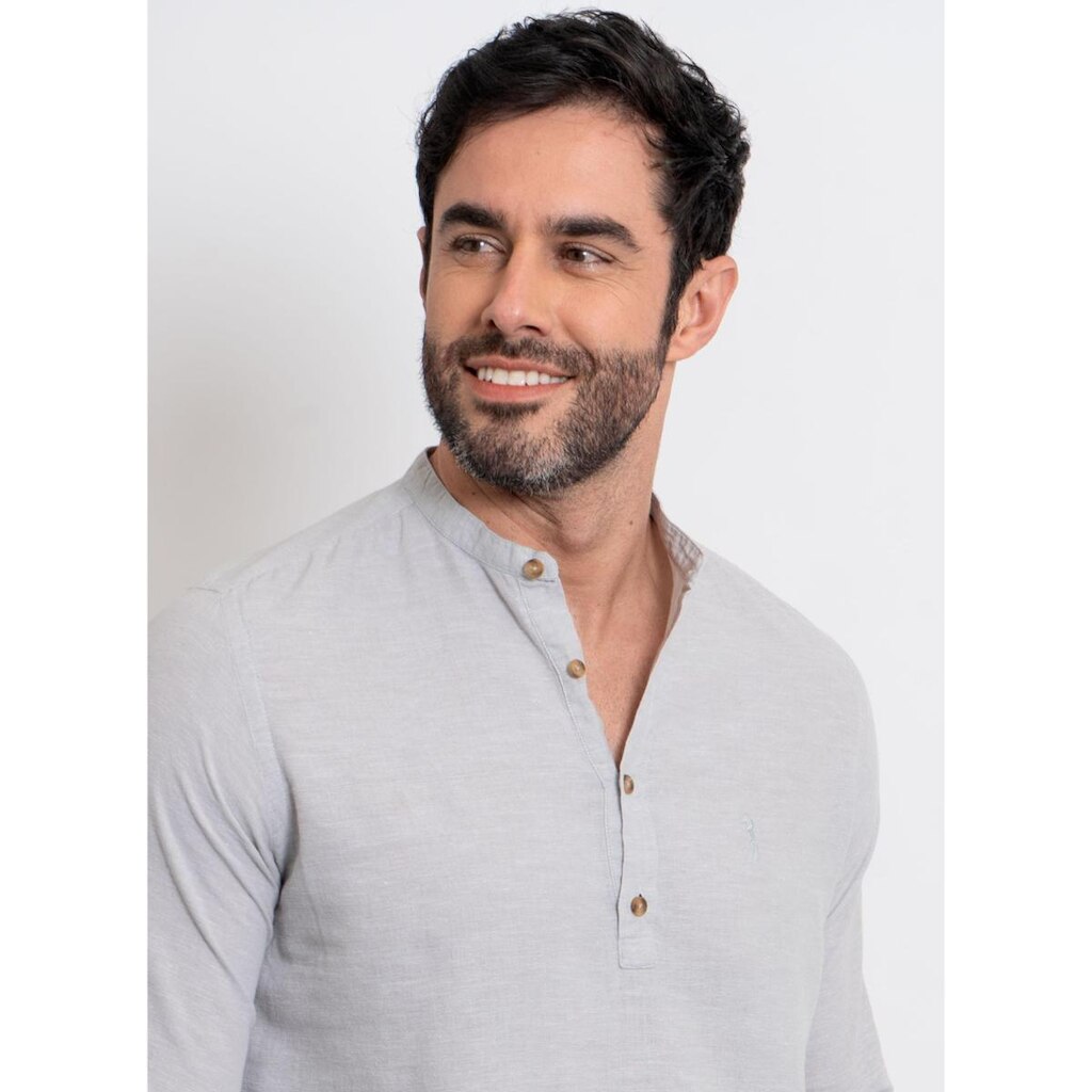Camisa Linho Aleatory Manga Longa Excuse Cinza