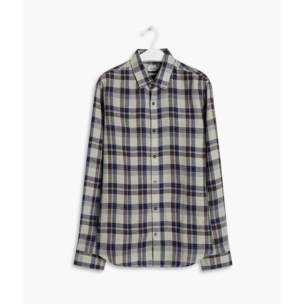 Camisa Linho Xadrez Khaki 005