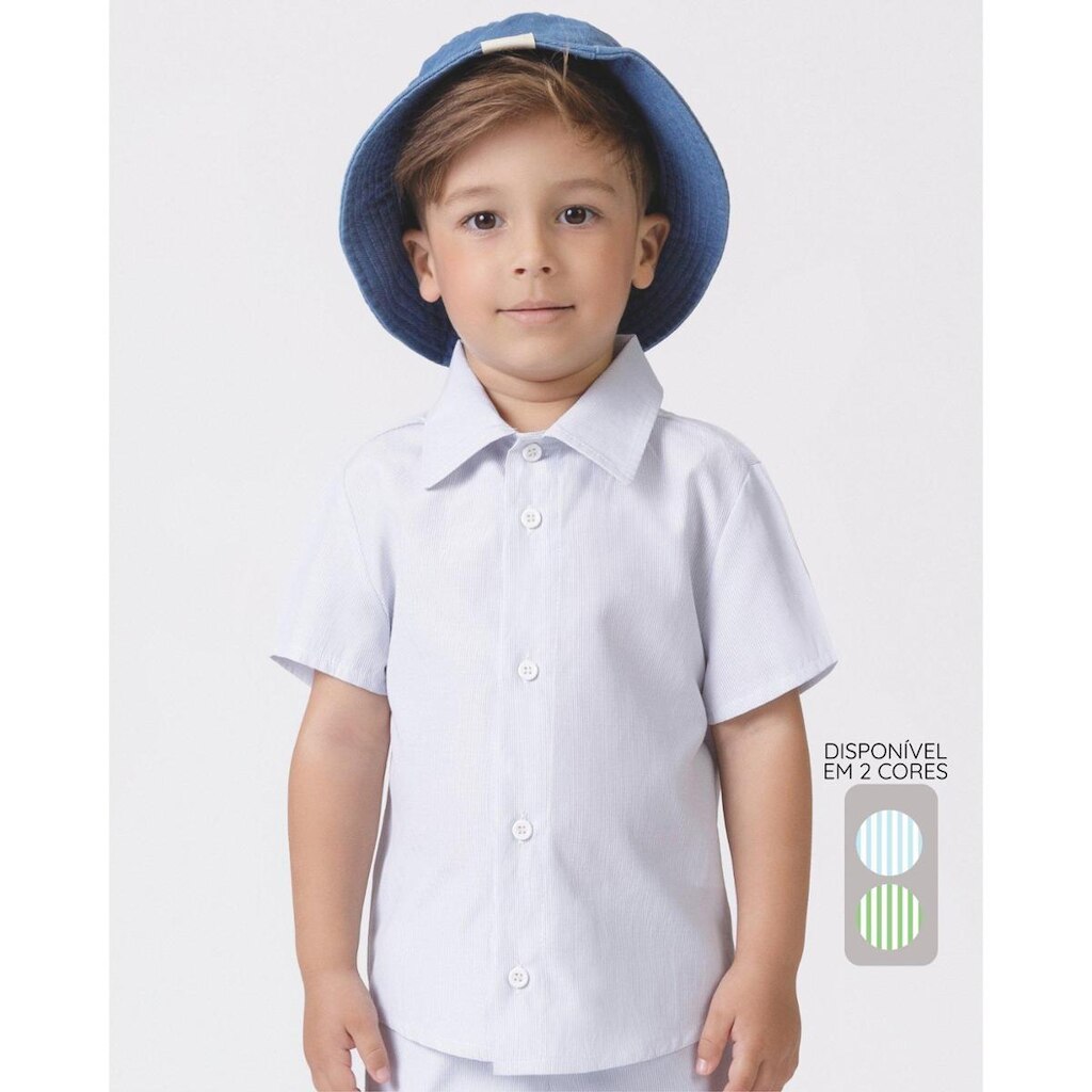 Camisa listrada verão infantil clássica leve sofisticada - Azul e Verde - Menino 1 a 10 anos