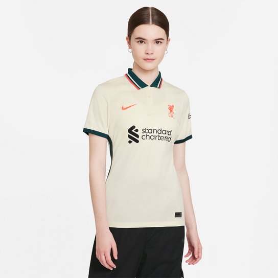 Camisa Liverpool Away 21/22 s/n° Torcedor Nike Feminina - Off White Menor preço em Camisa Liverpool Away 21/22 s/n° Torcedor Nike Feminina - Off White