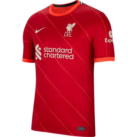Camisa Liverpool Home 21/22 s/n° Torcedor Nike Masculina - Vermelho+Bege Menor preço em Camisa Liverpool Home 21/22 s/n° Torcedor Nike Masculina - Vermelho+Bege
