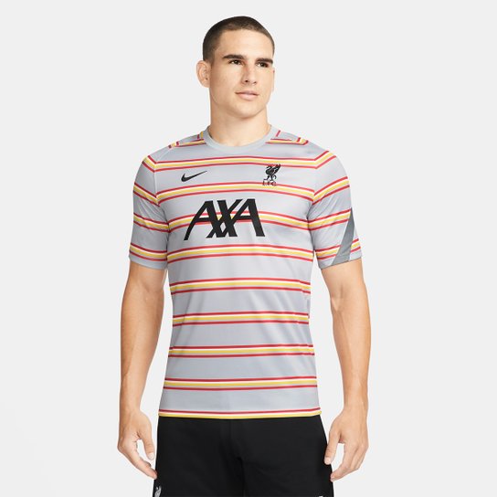Camisa Liverpool Pré Jogo 22/23 Nike Champions League Masculina - Cinza+Laranja Menor preço em Camisa Liverpool Pré Jogo 22/23 Nike Champions League Masculina - Cinza+Laranja