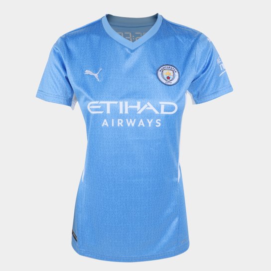 Camisa Manchester City Home 21/22 s/n° Torcedor Puma Feminina - Azul Menor preço em Camisa Manchester City Home 21/22 s/n° Torcedor Puma Feminina - Azul