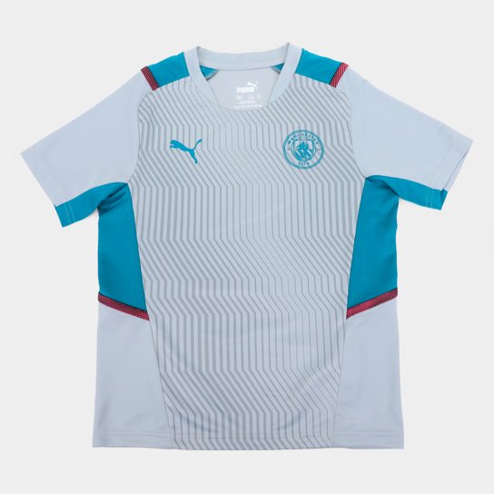 Camisa Manchester City Juvenil Treino 21/22 Puma - Cinza Menor preço em Camisa Manchester City Juvenil Treino 21/22 Puma - Cinza