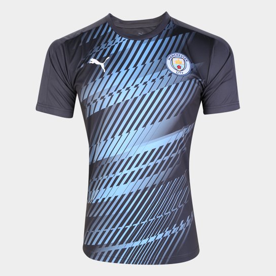 Camisa Manchester City Puma Stadium Masculina - Cinza e Azul Menor preço em Camisa Manchester City Puma Stadium Masculina - Cinza e Azul