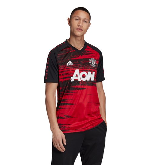 Camisa Manchester United Pré Jogo 20/21 Adidas Masculina - Vermelho+Preto Menor preço em Camisa Manchester United Pré Jogo 20/21 Adidas Masculina - Vermelho+Preto
