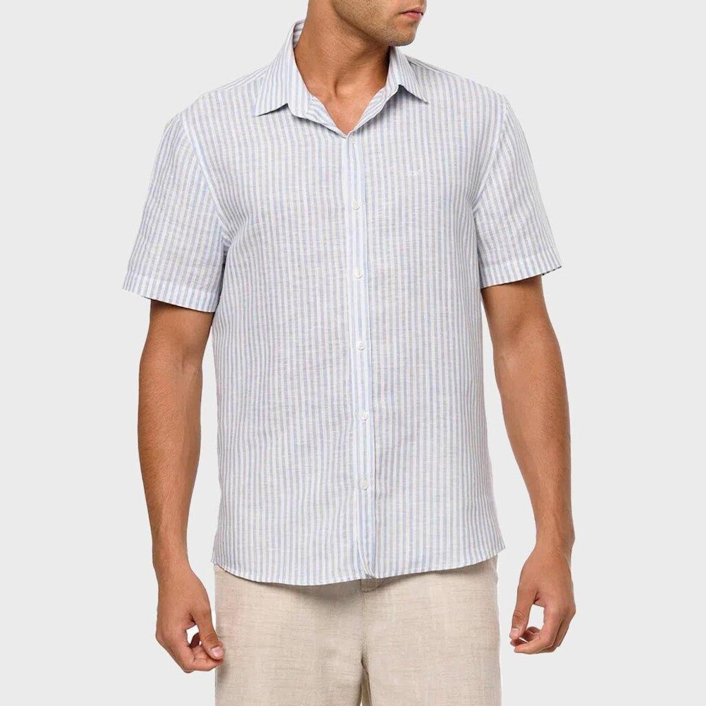 Camisa Manga Curta Calvin Klein Linho Listrada