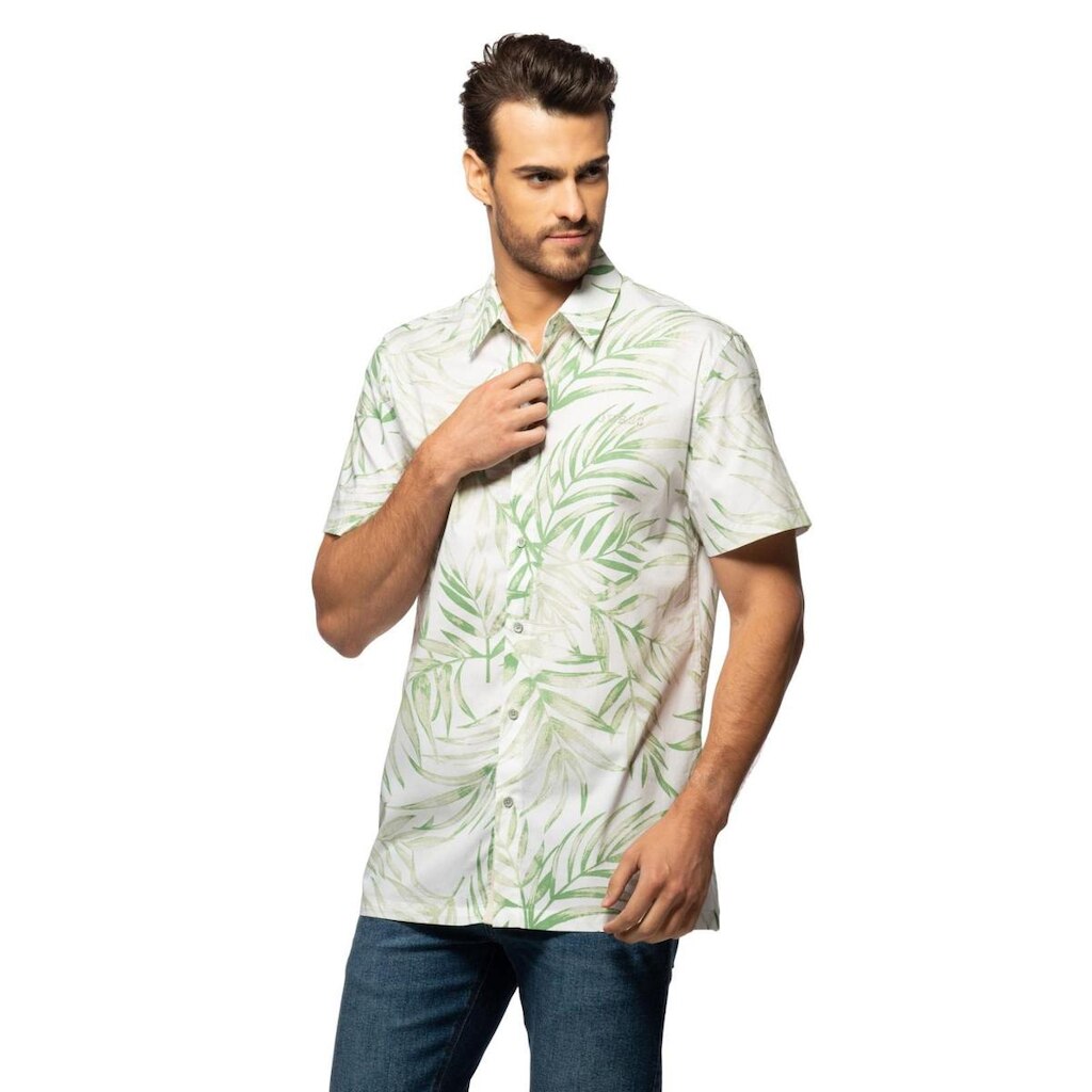 Camisa Manga Curta Folhagem Guess Branco