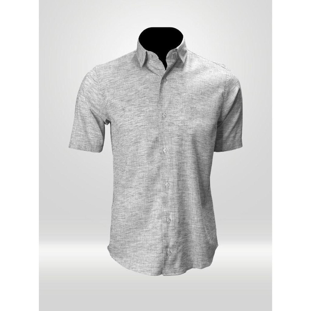 Camisa Manga Curta Masculina Linho Cinza Mescla