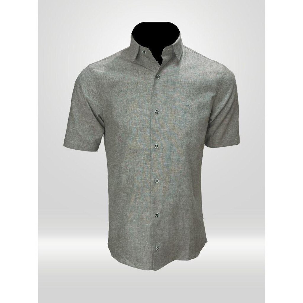 Camisa Manga Curta Masculina Linho Cinza Mescla