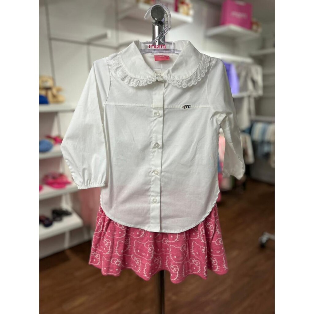Camisa Manga Longa Com Bordado Inglês Momi
