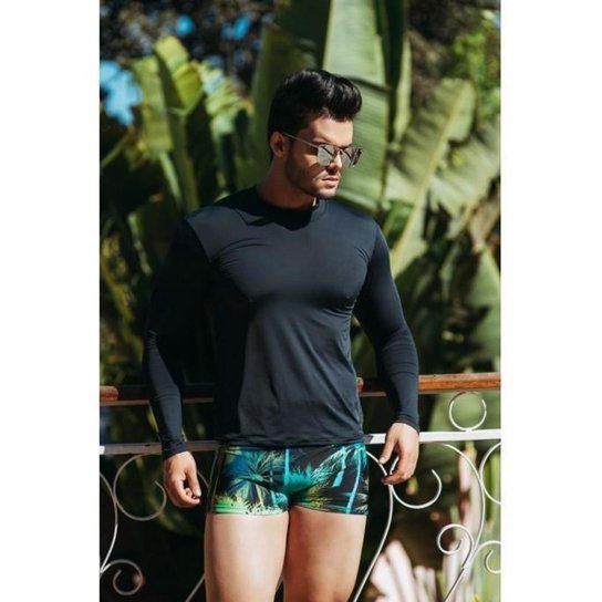 Camisa Manga Longa com Proteção Solar UV 50+ Masculina Preto