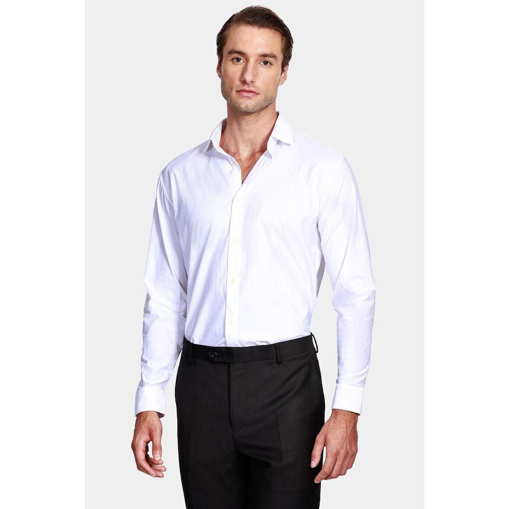 Camisa Manga Longa Cosmo Regular Tech Flex Xadrez Falso Liso Branco
