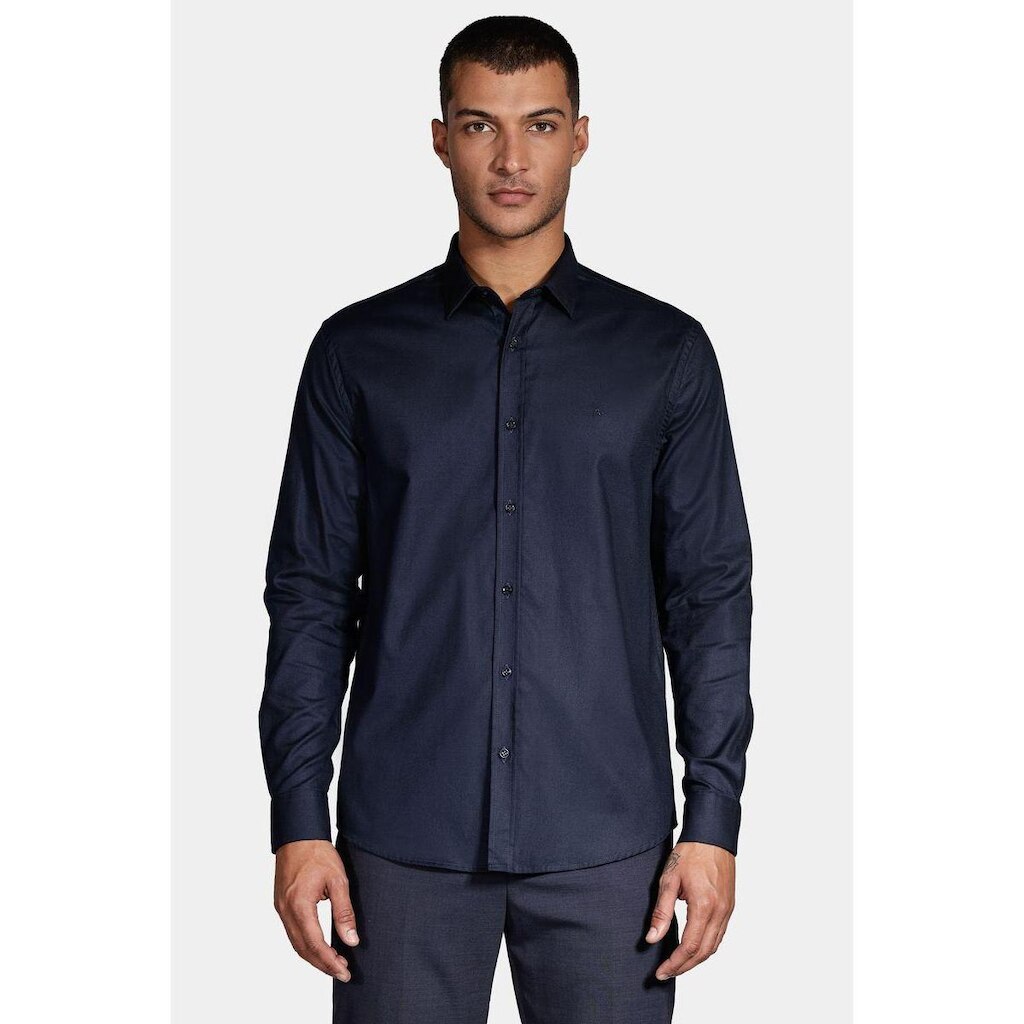 Camisa Manga Longa Cosmo Slim Stretch Maquinetada Lisa Marinho