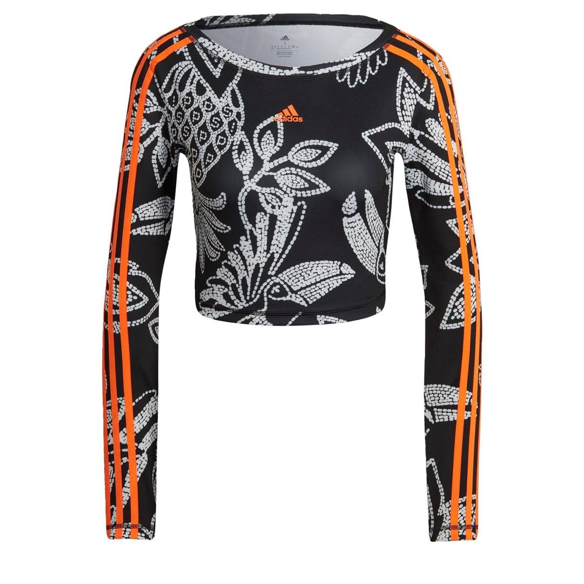 トップス RIO Camisa Manga Longa Cropped FARM Rio Adidas - Preto+Branco | Netshoes