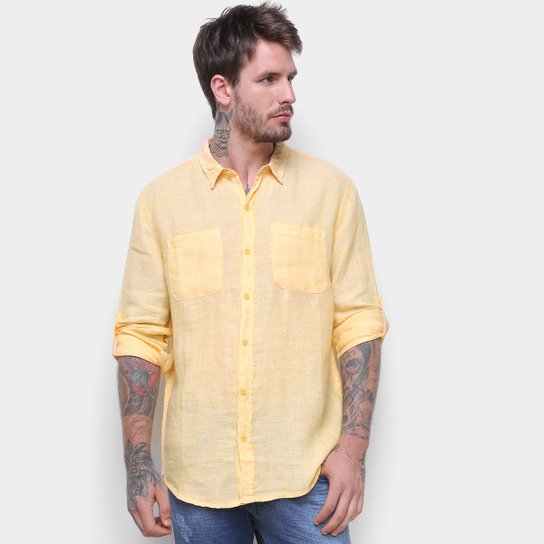 Camisa Manga Longa Hering Básica Masculina - Amarelo Menor preço em Camisa Manga Longa Hering Básica Masculina - Amarelo