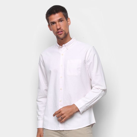 Camisa Manga Longa Hering Masculina Rosa E Branco Netshoes