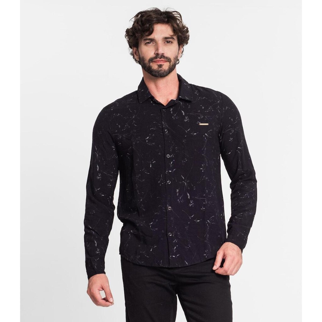 Camisa Manga Longa Masculina Diametro Preto
