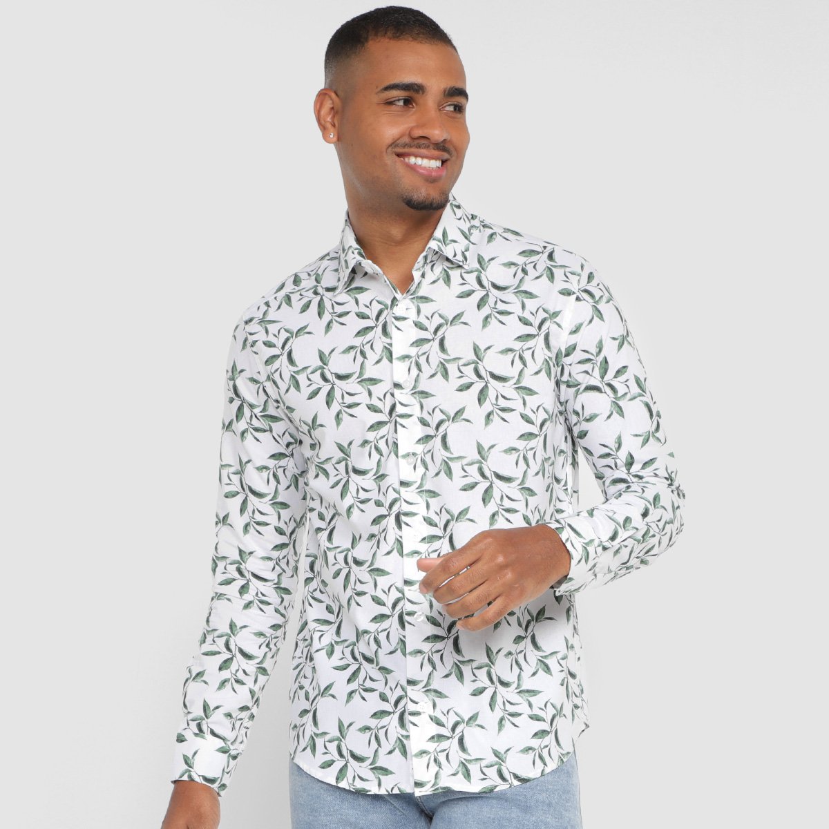 Camisa Manga Longa Milano Tricoline Estampada Masculina Menor preço em Camisa Manga Longa Milano Tricoline Estampada Masculina