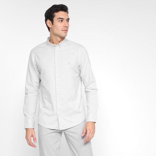 Camisa Manga Longa Reserva Oxford Color Masculina - Cinza Menor preço em Camisa Manga Longa Reserva Oxford Color Masculina - Cinza