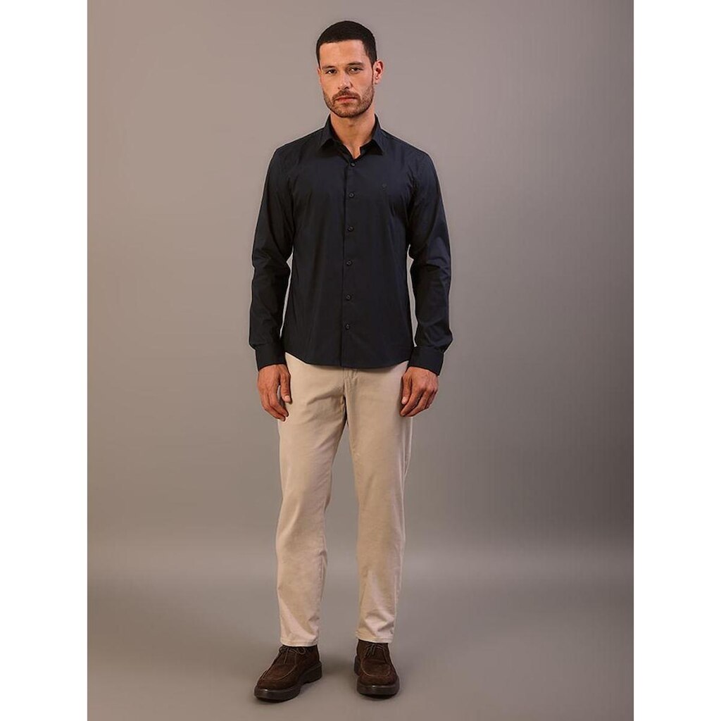 Camisa Manga Longa Slim Cannes Básica Essential - Marinho
