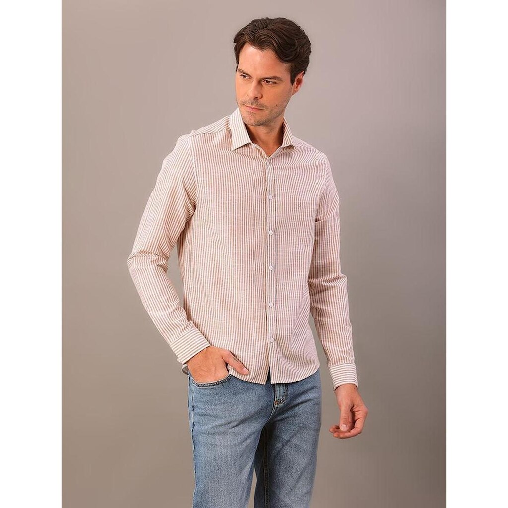 Camisa Manga Longa Slim Linen Stripes