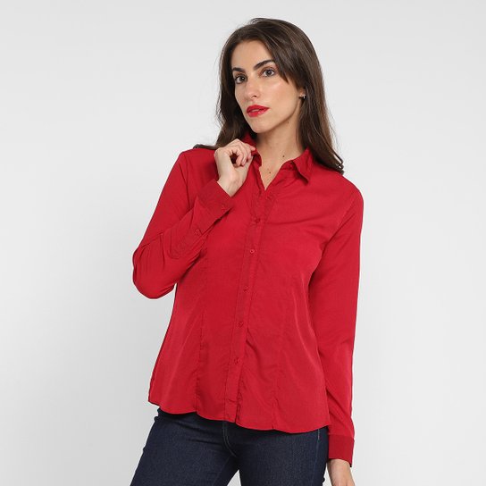 Camisa Manga Longa We're The Basic Lisa Feminina - Vermelho Menor preço em Camisa Manga Longa We're The Basic Lisa Feminina - Vermelho
